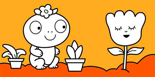 Disegni da colorare online e gratuiti per ragazzi piccoli: La ranocchia e il fiore
